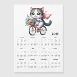 Whimsical Cat équitation Bicycle 2025 Magnet Calen