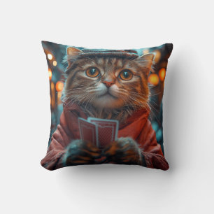 Whimsical Cat Gambler - Spielerisches Kunstwerk de Kissen