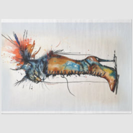 Whimsical Cat in einem Boot Vibrangs Colors Decoup Seidenpapier