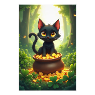 Whimsical Cat in einem Pot aus Gold Fotodruck