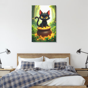 Whimsical Cat in einem Pot aus Gold Leinwanddruck