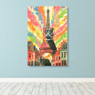 Whimsical Cat in Paris - Eiffelturm Kunst Leinwanddruck