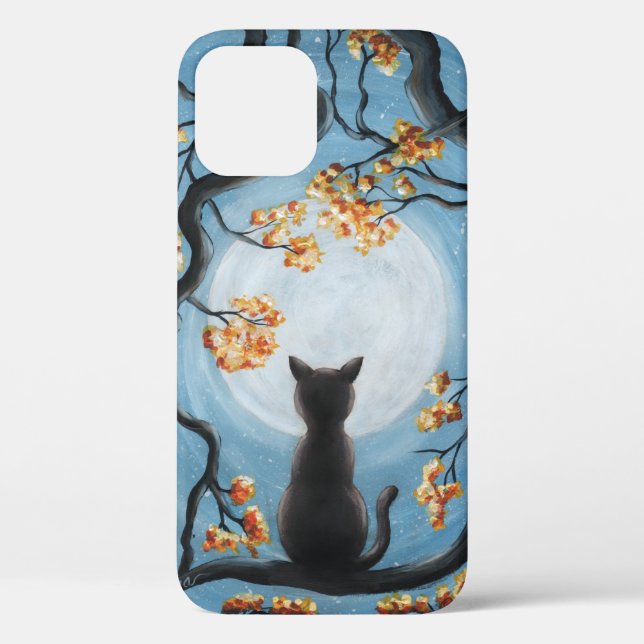 Whimsical Cat in Tree Full Moon Malerei Case-Mate iPhone Hülle (Rückseite)