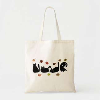 Whimsical Cat Line Art with Autumn Leaves Tragetasche