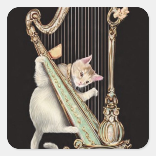 Whimsical Cat – Ornate Harp Sticker (Vorderseite)