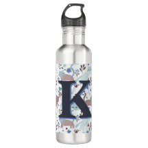 Whimsical Cat Pattern, Blaugraues Monogramm