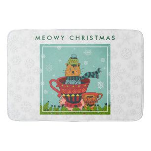Whimsical Cat Sitzen in einem Teacup Weihnachten Badematte