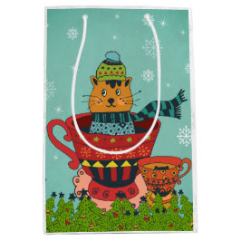 Whimsical Cat Sitzen in einem Teacup Weihnachten Mittlere Geschenktüte