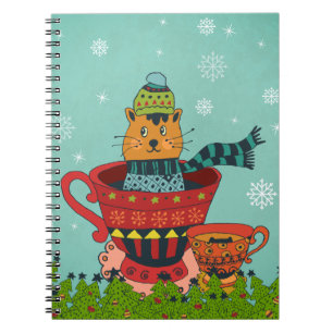 Whimsical Cat Sitzen in einem Teacup Weihnachten Notizblock