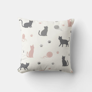Whimsical Cat und Garn-Silhouette-Muster Kissen