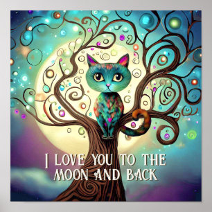 Whimsical Cat Vollmond-Kunstwerk Ich liebe dich Poster