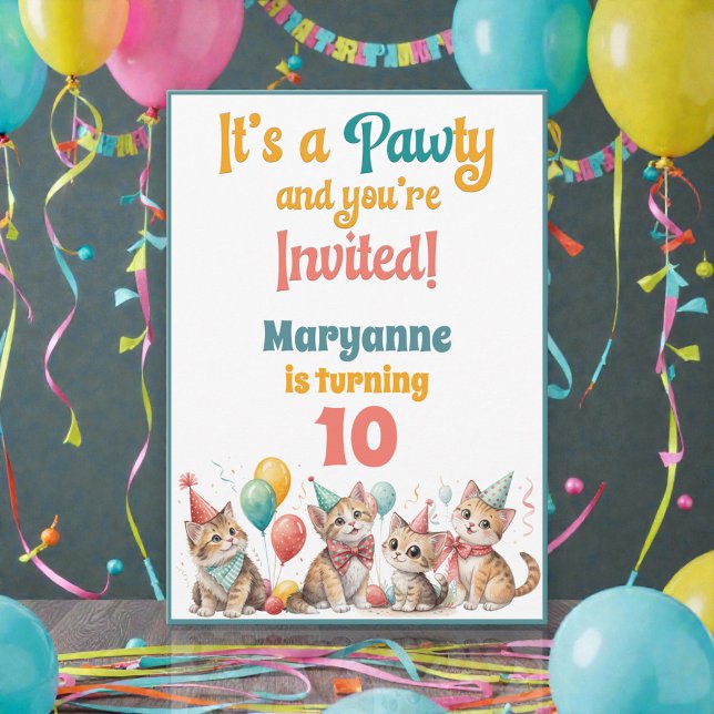 Whimsical Cat Watercolor Birthday Invitation (Créateur téléchargé)