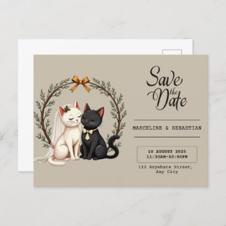 Whimsical Cat Wedding Save the Date Postkarte