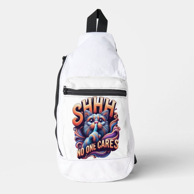 Whimsical Cat Whispers Shhhh Niemand Cares Crossbody Bag (Vorderseite)