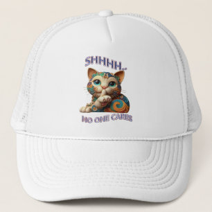 Whimsical Cat Whispers Shhhh Niemand Cares Truckerkappe