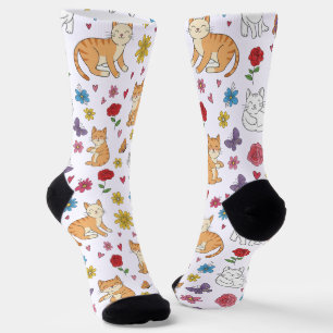 Whimsical Cats Herzen und Blumen Farbige Socken