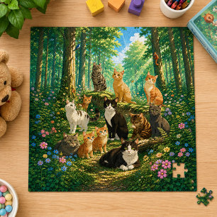Whimsical Cats in einem verzauberten Wald