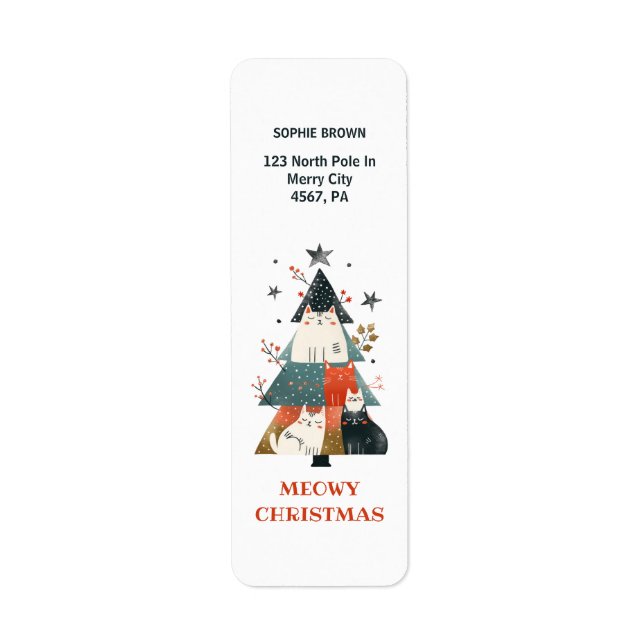 Whimsical Cats Meowy Weihnachts-Rücksendeadresse (Vorne)