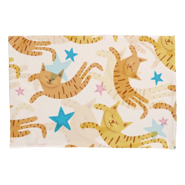 Whimsical Cats & Stars: Kids's Fashion Pattern Kissenbezug (Vorderseite)