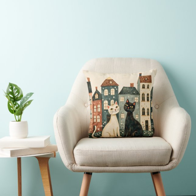 Whimsical Cats Throw Pillow Kissen (Stuhl )