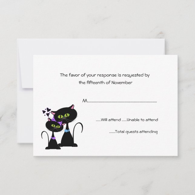 Whimsical Cats Wedding RSVP Karte (Vorderseite)