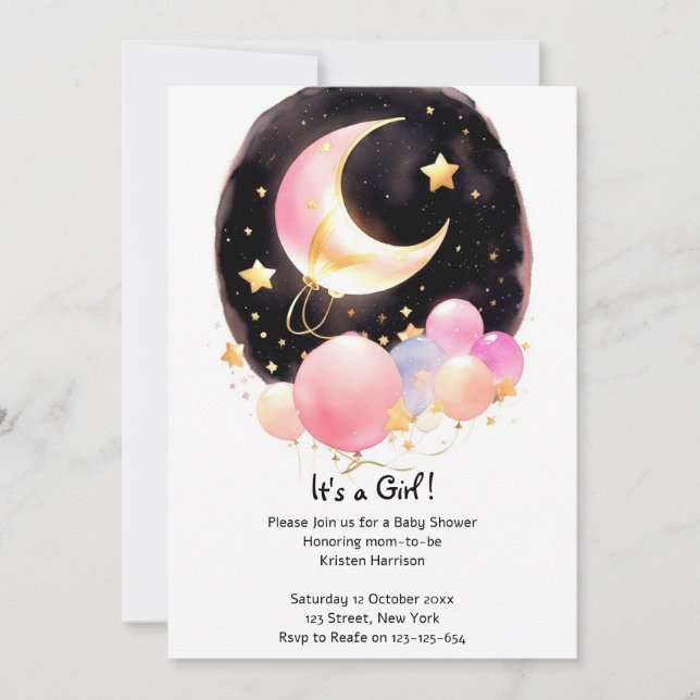 Whimsical Celestial Ansammlung: Girl Baby Shower Einladung (Vorderseite)