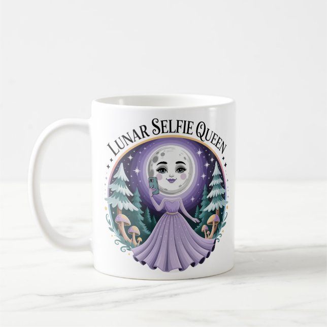 Whimsical Celestial Moon, der Selfie Wald einnimmt Kaffeetasse (Links)