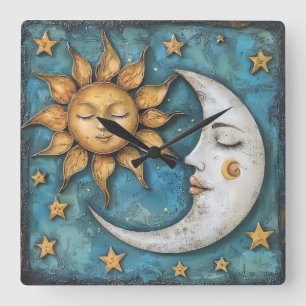 Whimsical Celestial Quadratische Wanduhr
