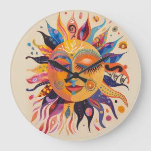 Whimsical Celestial Sun Große Wanduhr