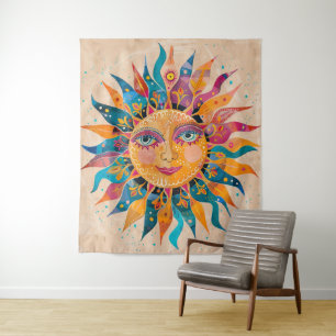 Whimsical Celestial Sun Wandteppich