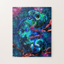 Whimsical Chameleon Abstrakt floral Aquamarin Gree
