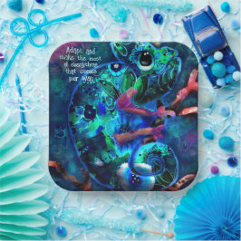 Whimsical Chameleon Blue Aquamarin Floral Abstrakt Pappteller