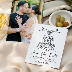 Whimsical Champagne-Turm handgeschriebene Foto Save The Date