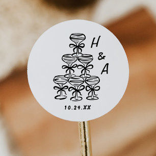 Whimsical Champagner Tower Gastgeschenke Hochzeite Runder Aufkleber