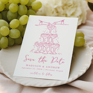 Whimsical Champagner Tower Pink Wedding Save The Date