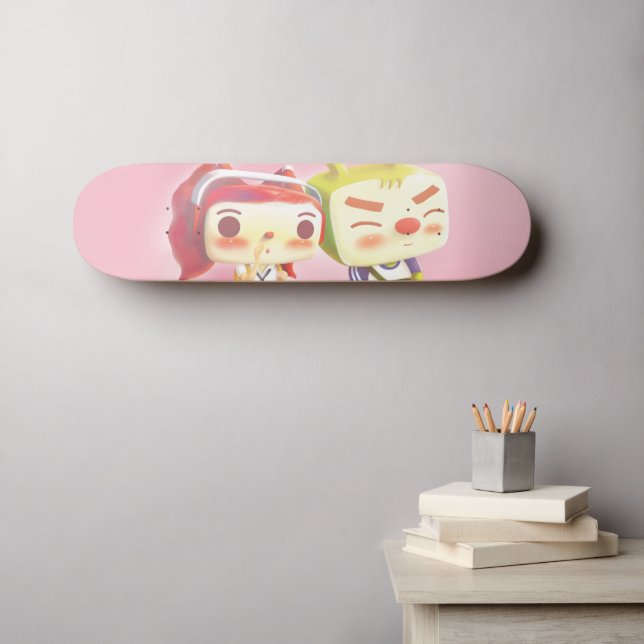 Whimsical Characters with Cat Skateboard (Wandkunst (Horz))