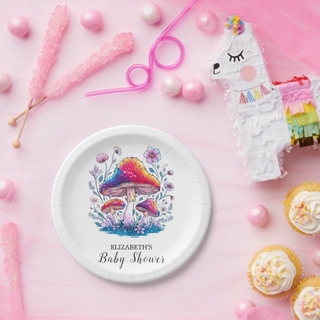 Whimsical Charming Mushroom Baby Dusche Pappteller (Party)
