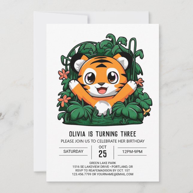 Whimsical Charming Tiger Digital Geburtstag Einladung (Vorderseite)
