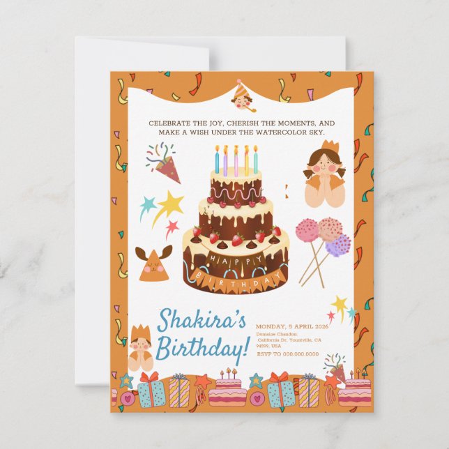 Whimsical Charming Watercolor Chic Birthday Magie Einladung (Vorderseite)