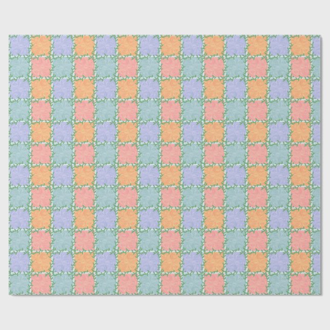 Whimsical Checkered Tile mit grünen Reben Geschenkpapier (Flach)