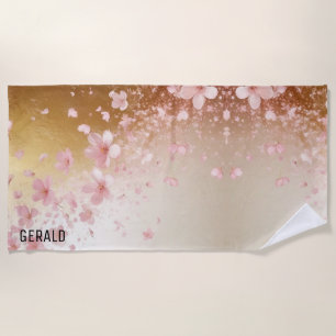 Whimsical Cherry Blossom Blizzard auf Golden Strandtuch
