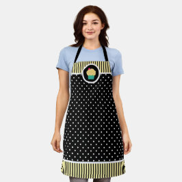 Whimsical Cherry Cupcake Baker Polka Dot Strip Schürze