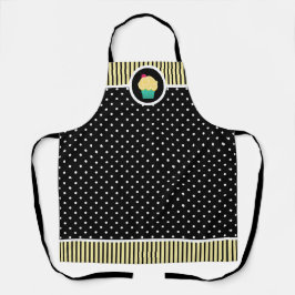 Whimsical Cherry Cupcake Baker Polka Dot Strip Schürze