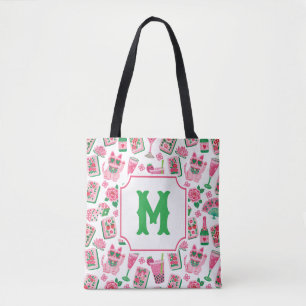 Whimsical Chic Rosa & Grün Mahjong Party Monogramm Tasche