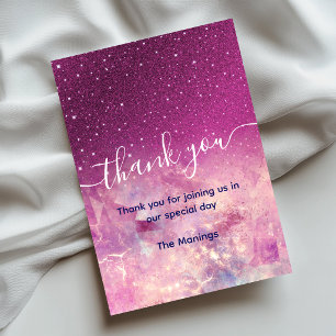 Whimsical Chic Rosa Ombre Glitter Danke Karte