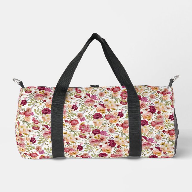 Whimsical Chic Stilvoll florale Duffle Bag (Vorderseite)