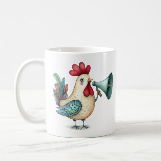 Whimsical Chicken or Rooster Illustration Folk Art Kaffeetasse (Links)