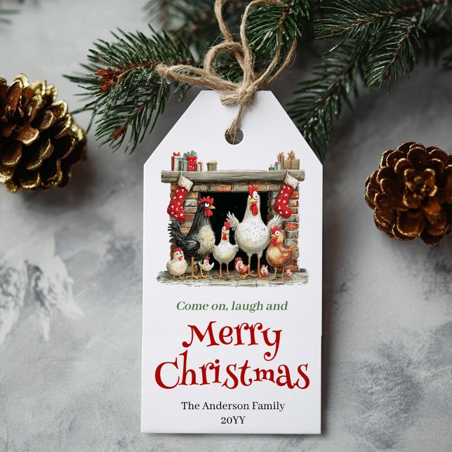 Whimsical Chickens Christmas Gift Tag Template Geschenkanhänger (Whimsical Chickens Christmas Gift Tag Template)