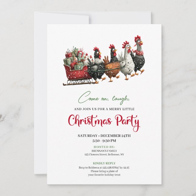 Whimsical Chickens Holiday Celebration Party Card Einladung (Vorderseite)