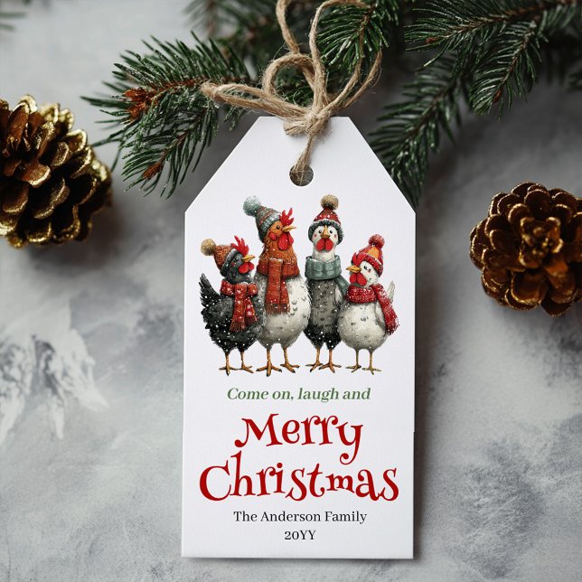 Whimsical Chickens Holiday Gift Tag Editable Geschenkanhänger (Whimsical Chickens Holiday Gift Tag Editable)
